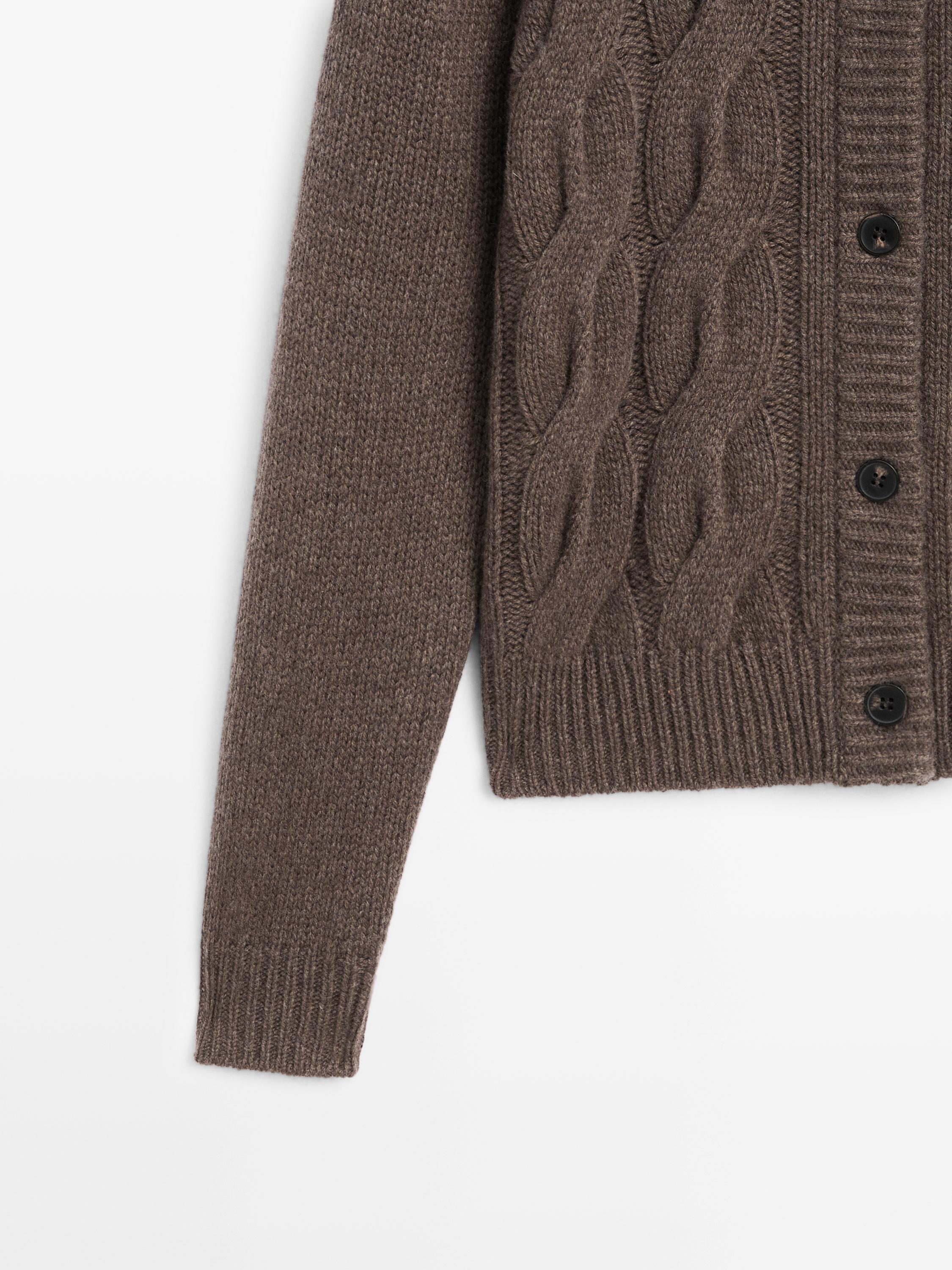 Wool blend cable-knit cardigan